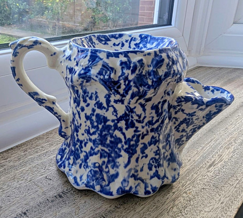 Vintage blue white spongeware - white,